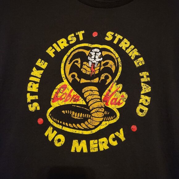 Cobra Kai Strike First Strike Hard No Mercy Graphic Tee Black XL Cotton - Picture 1 of 3